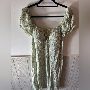 No Boundaries Summer Milkmaid Yellow Dress Blue Flowers Puff Sleeve Medium 8/10